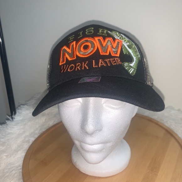 Joycap Black Hawk Cap Hat “Fish Now Work Later” Camo Adjustable - Picture 7 of 7